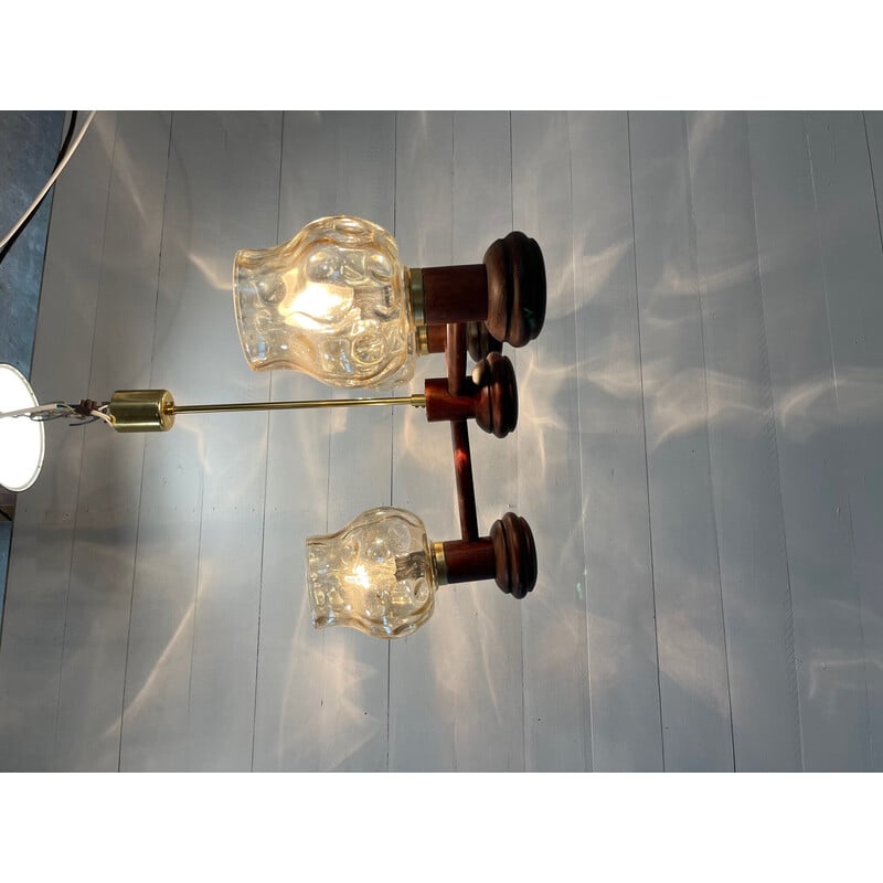 Lampadario vintage drevo humpolec in legno, ottone e vetro