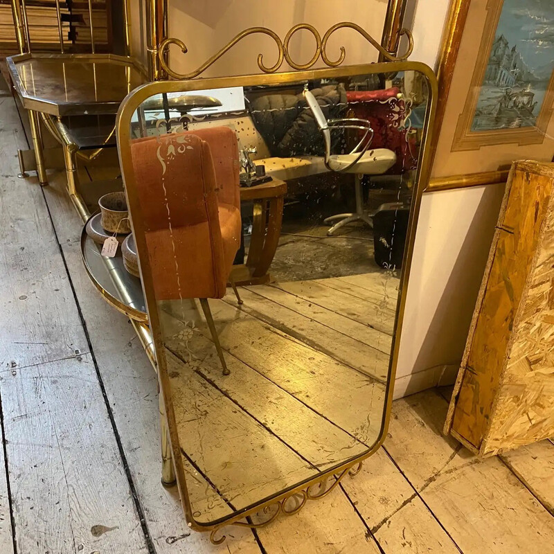 Mid-century brass and etched glass wall mirror, 1950s