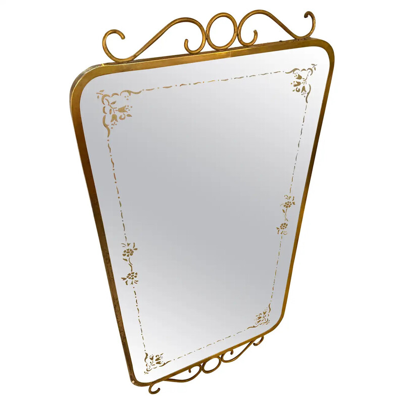 Mid-century brass and etched glass wall mirror, 1950s
