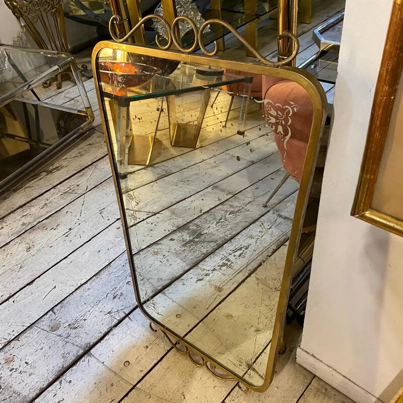 Mid-century brass and etched glass wall mirror, 1950s