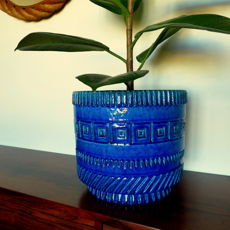 Cache-pot vintage bleu de Pol Chambost, 1960