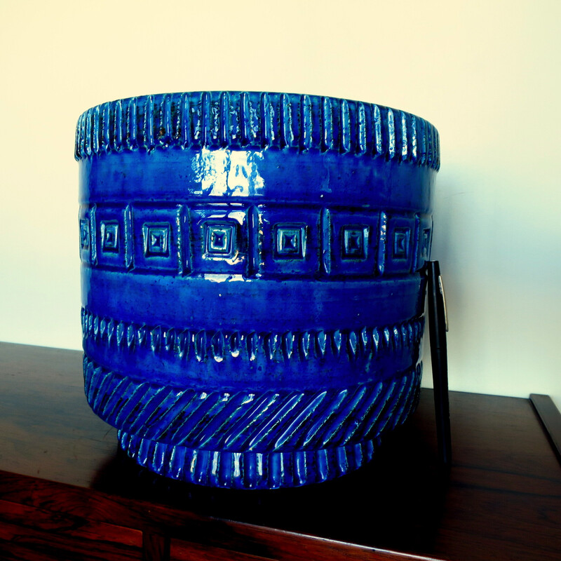 Cache-pot vintage bleu de Pol Chambost, 1960