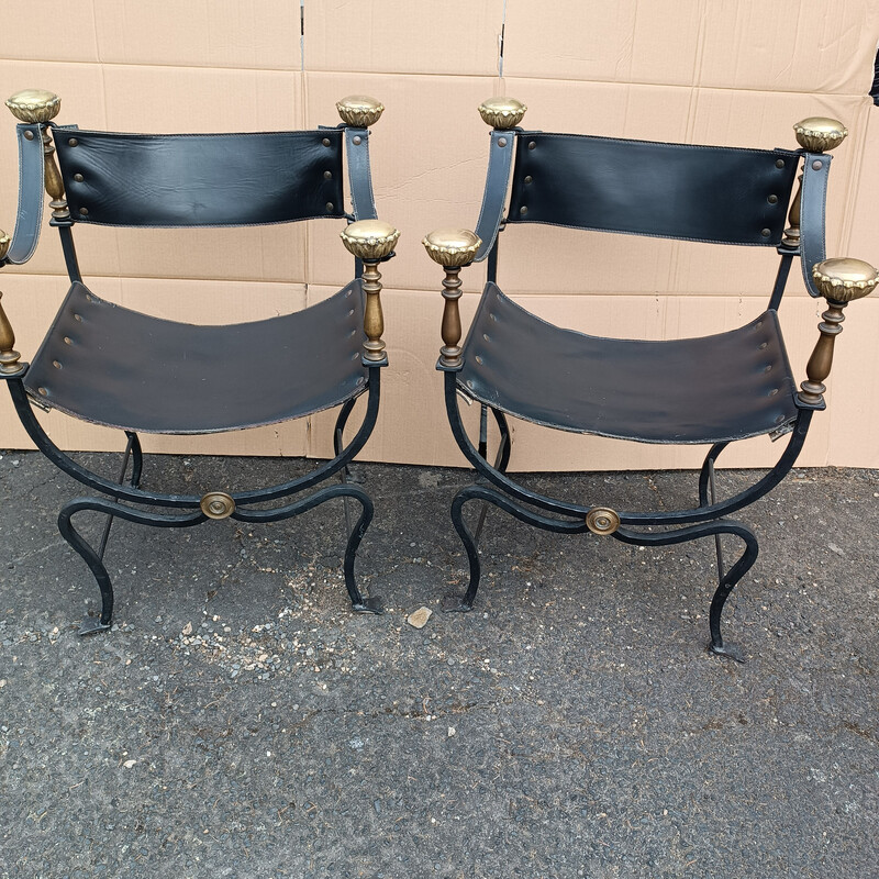 Pair of vintage "curules" armchairs by Jansen Paris, 1970