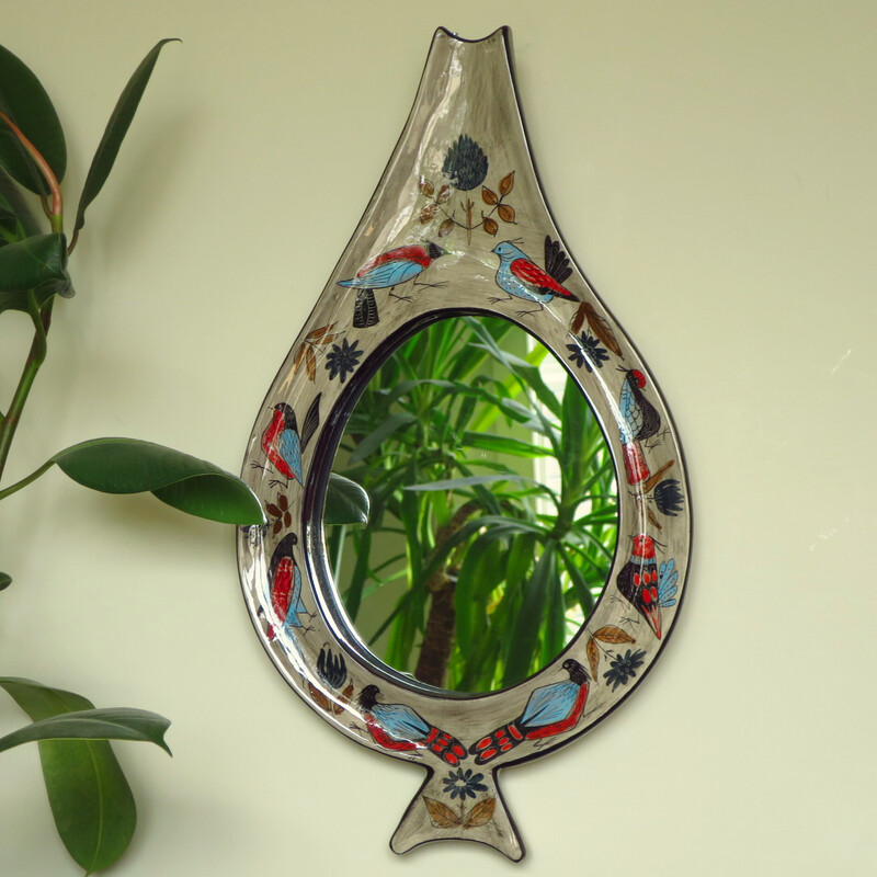 Vintage ceramic mirror by Jean de Lespinasse