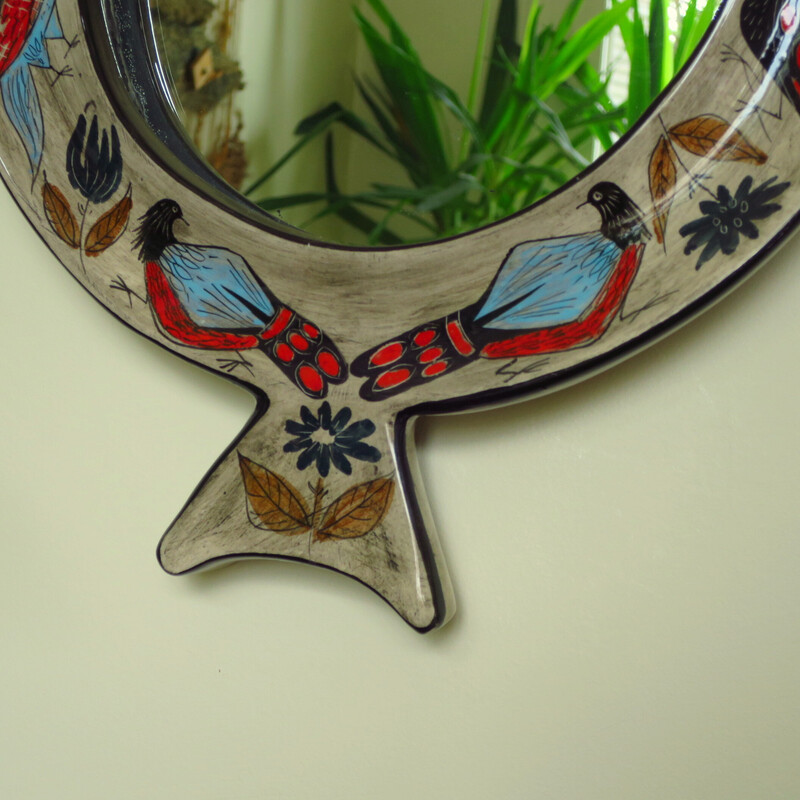 Vintage ceramic mirror by Jean de Lespinasse