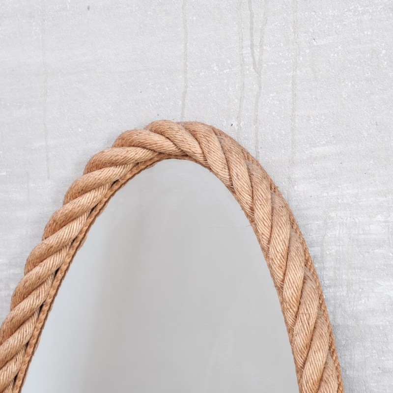 Französischer ovaler Seilspiegel aus der Mitte des Jahrhunderts von Audoux-Minet, 1960er Jahre