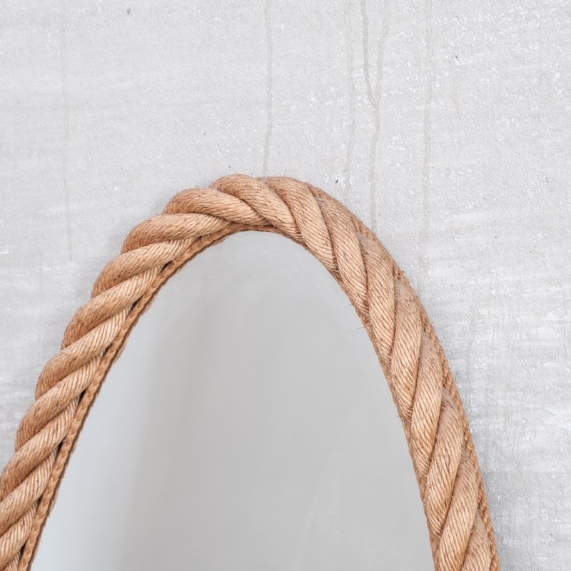 French mid-century rope oval mirror by Audoux-Minet, 1960s