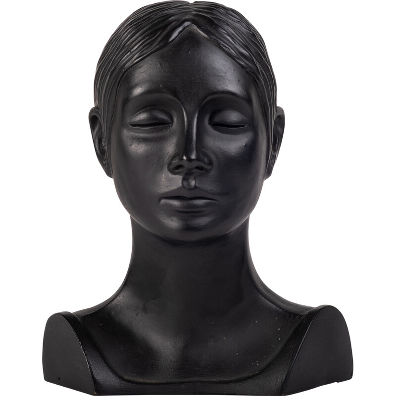 Danish vintage sculptural bust of woman in clay, 1975