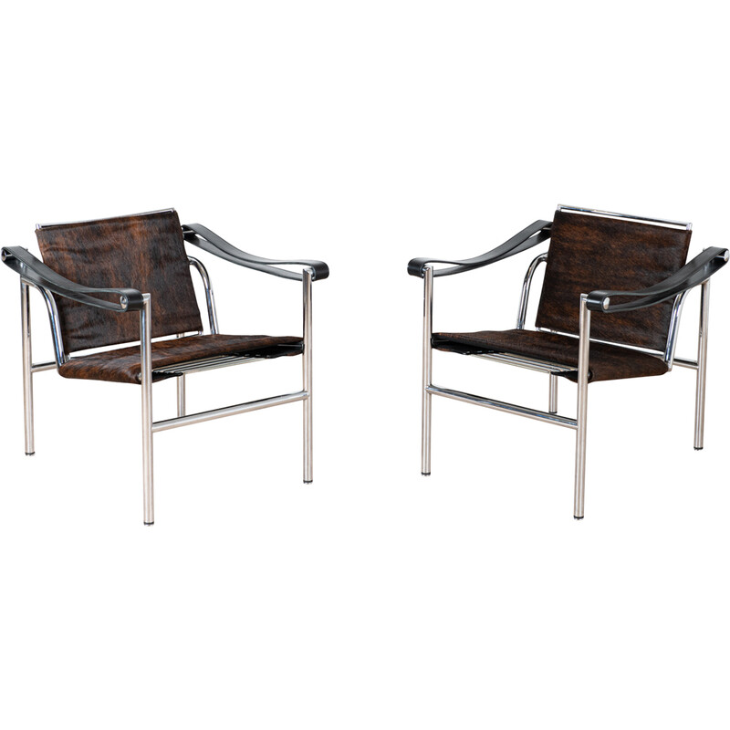 Paar vintage Lc1 fauteuils van Charlotte Perriand voor Cassina, 1970