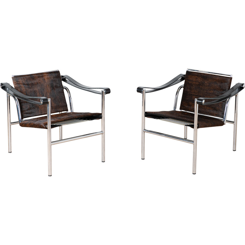 Pair of vintage Lc1 armchairs by Charlotte Perriand for Cassina, 1970