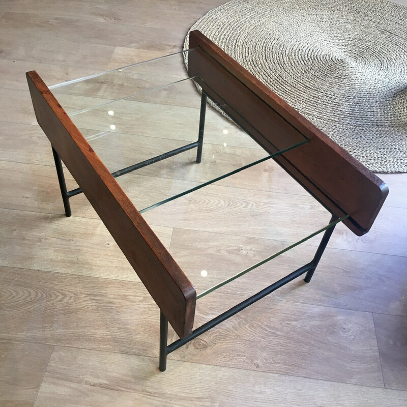 Vintage salontafel met twee glazen bladen, 1950