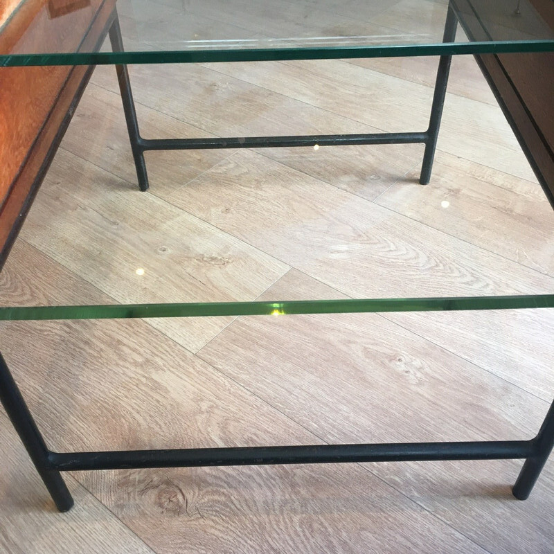 Table basse vintage avec deux plateaux en verre, 1950