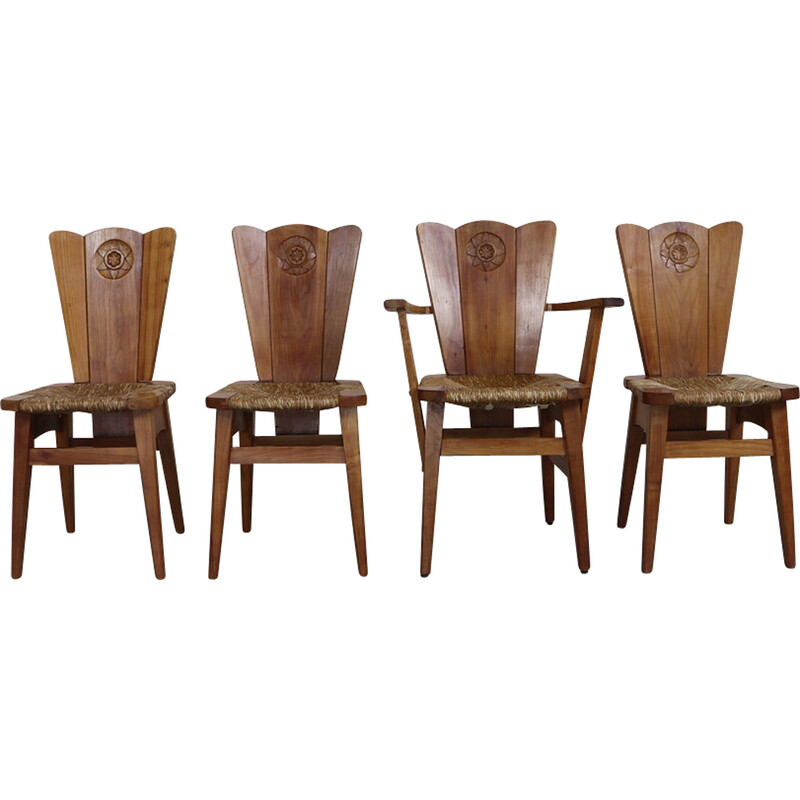 Ensemble de 4 chaises brutalistes vintage, 1970