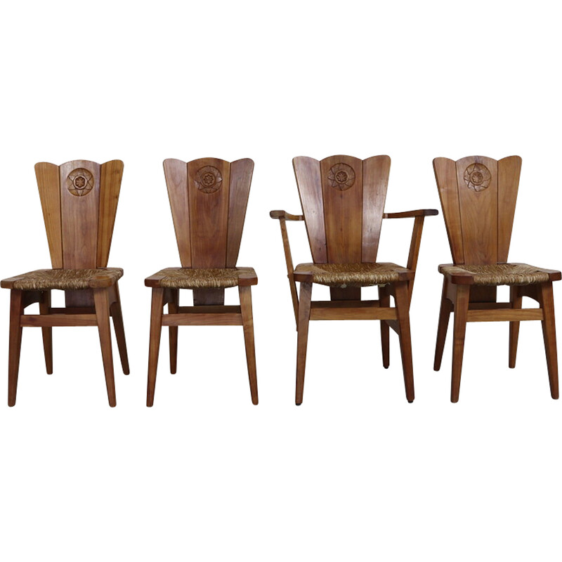 Set of 4 vintage brutalist chairs, 1970