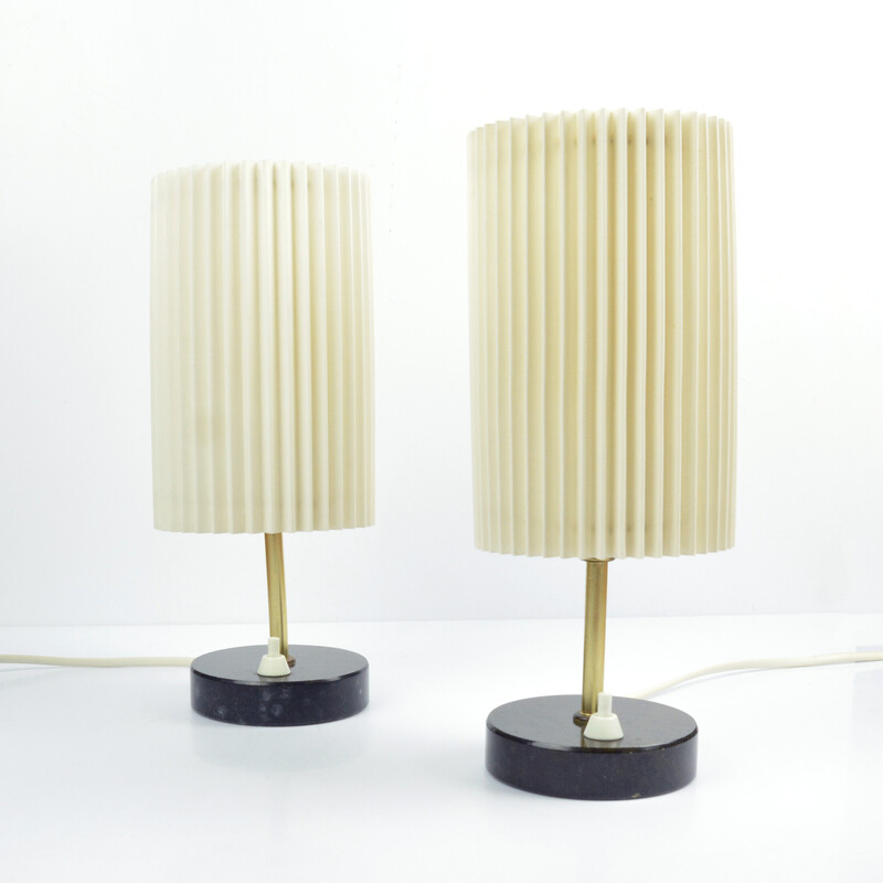 Pair of vintage bedside lamps with marble base by Veb Leuchtenbau Harzgeroge, Germany 1960s