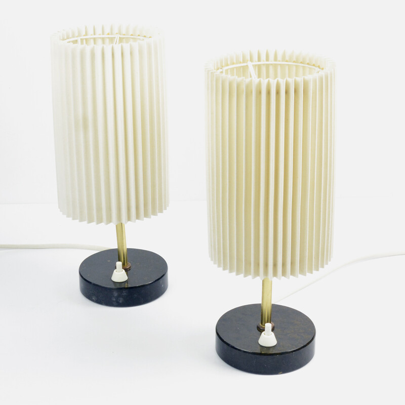 Pair of vintage bedside lamps with marble base by Veb Leuchtenbau Harzgeroge, Germany 1960s