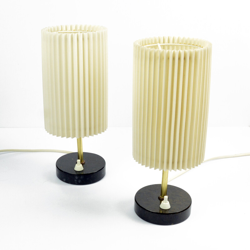 Pair of vintage bedside lamps with marble base by Veb Leuchtenbau Harzgeroge, Germany 1960s