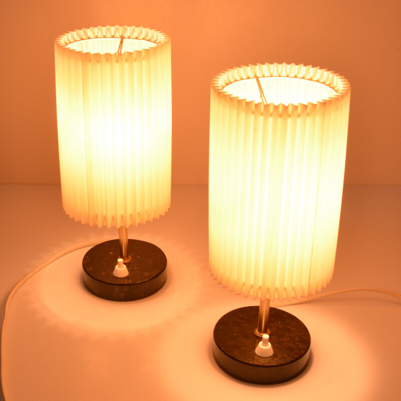 Pair of vintage bedside lamps with marble base by Veb Leuchtenbau Harzgeroge, Germany 1960s
