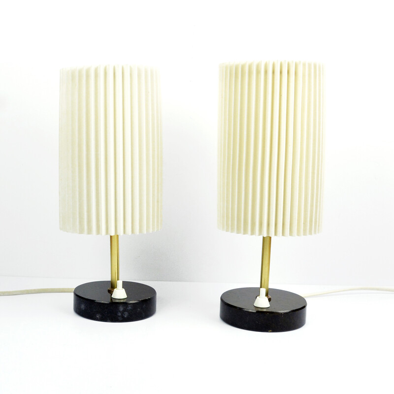 Pair of vintage bedside lamps with marble base by Veb Leuchtenbau Harzgeroge, Germany 1960s