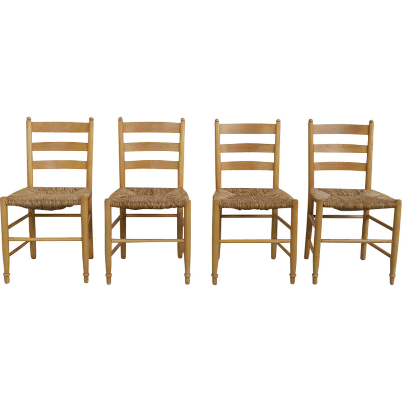 Conjunto de 4 cadeiras de escada de rotim de colecção