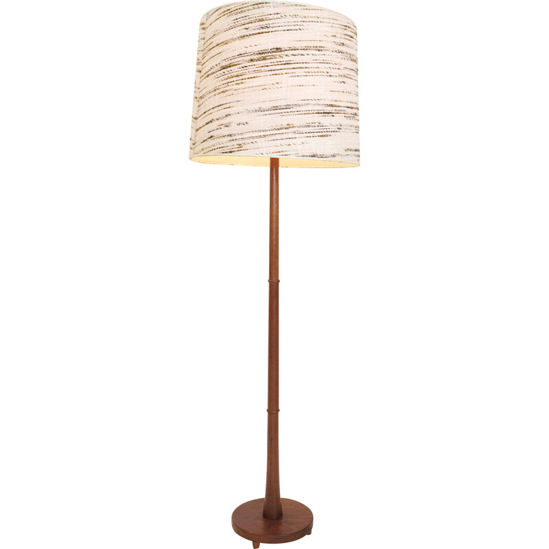 Vintage teak floor lamp with wool shade, Denmark 1960-1970