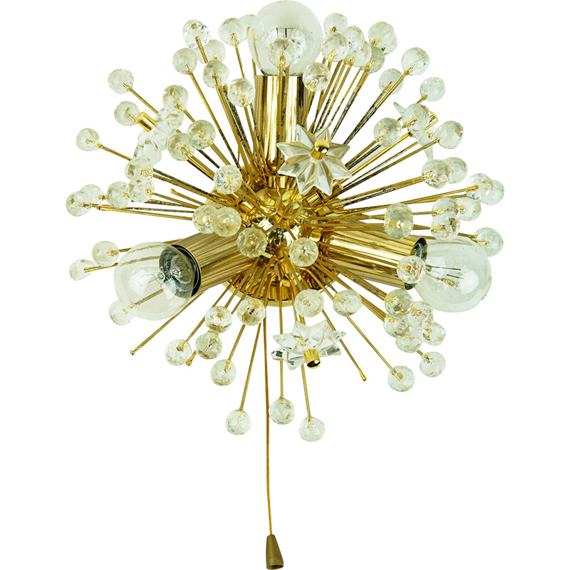 Austrian vintage brass and crystal wall lamp by E. Stejnar for Rupert Nikoll