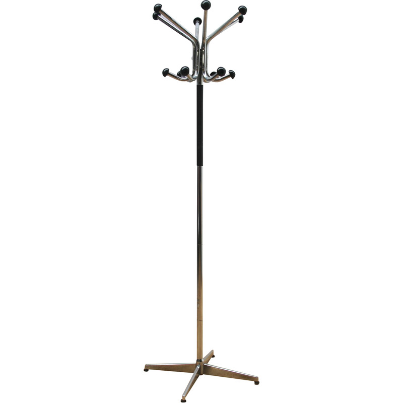 Vintage industrial coat rack in chrome and black metal