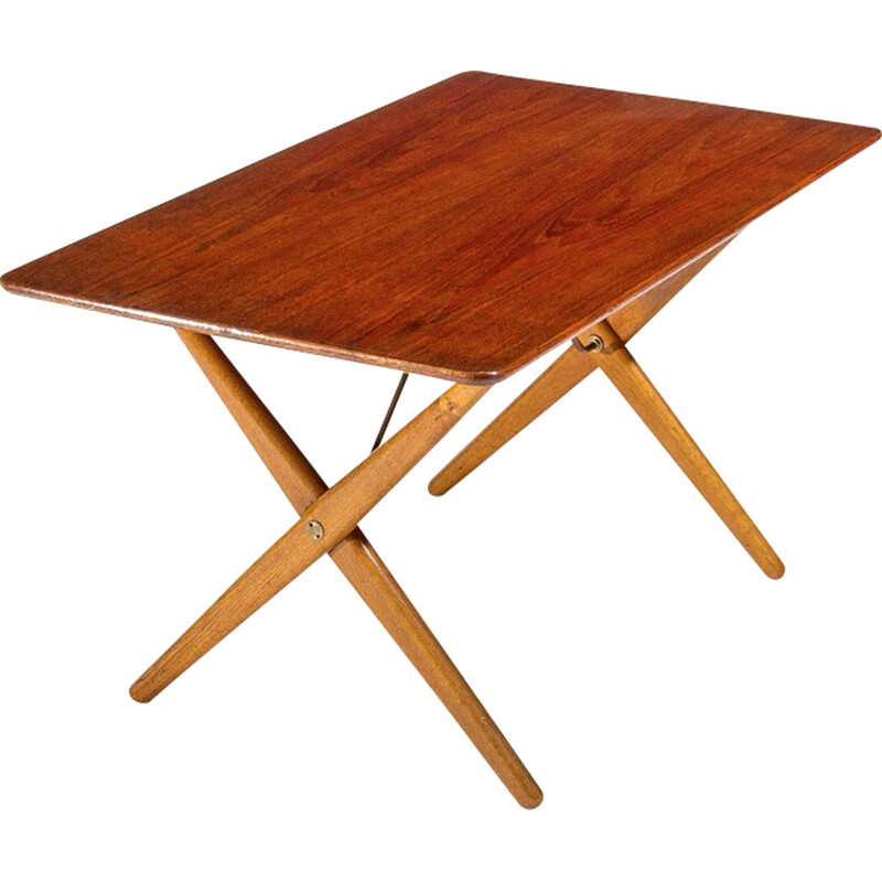 Tavolino vintage in teak e quercia di Hans Wegner per Andreas Tuck, Danimarca 1950