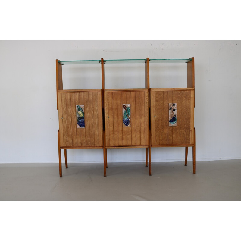 Italian wall cabinet with glass shelves - 1950s