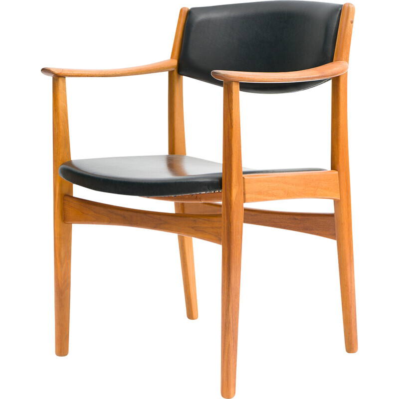 Fauteuil scandinave vintage en teck et skaï, 1960