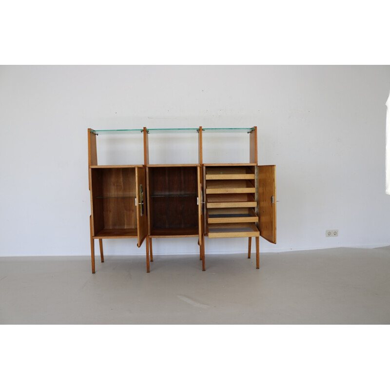 Italian wall cabinet with glass shelves - 1950s