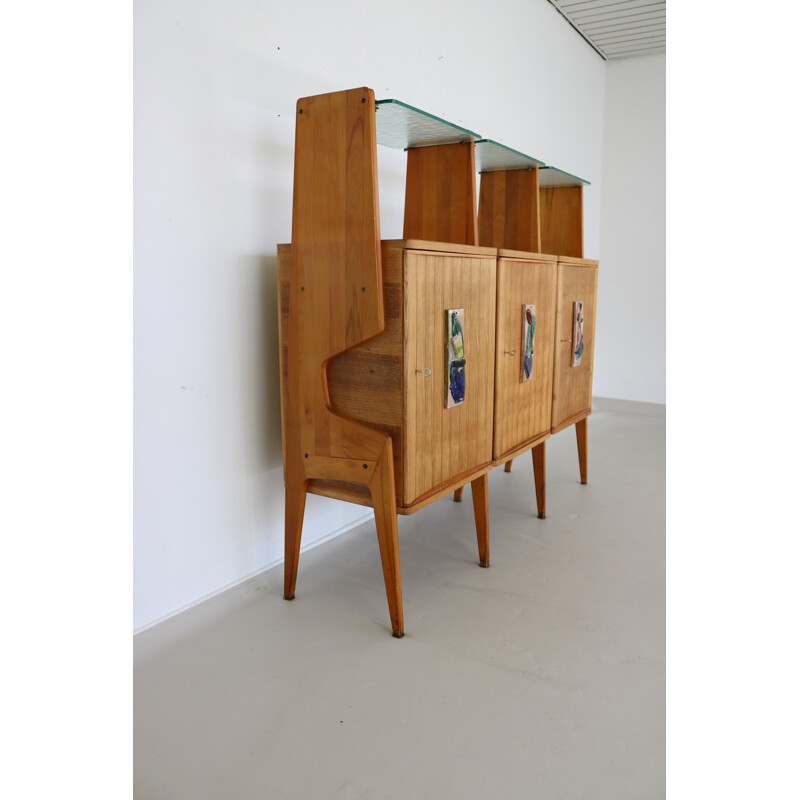 Italian wall cabinet with glass shelves - 1950s