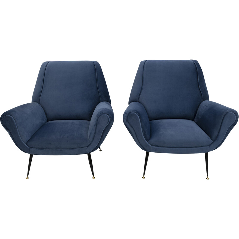 Paire de fauteuils vintage en velours bleu par Gigi Radice pour Minotti, 1950