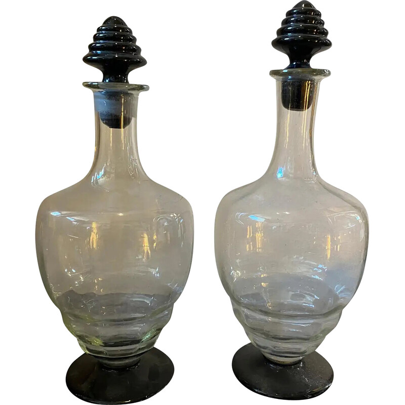 Pair of vintage Murano glass liqueur bottles, Italy 1930