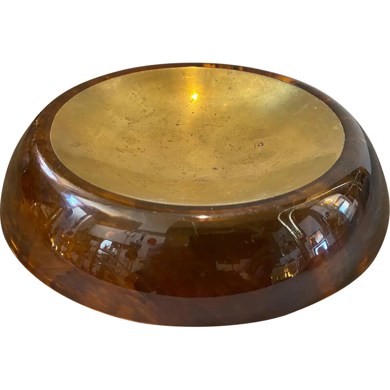 Vintage faux lucite tortoise and brass ashtray, Italy 1980