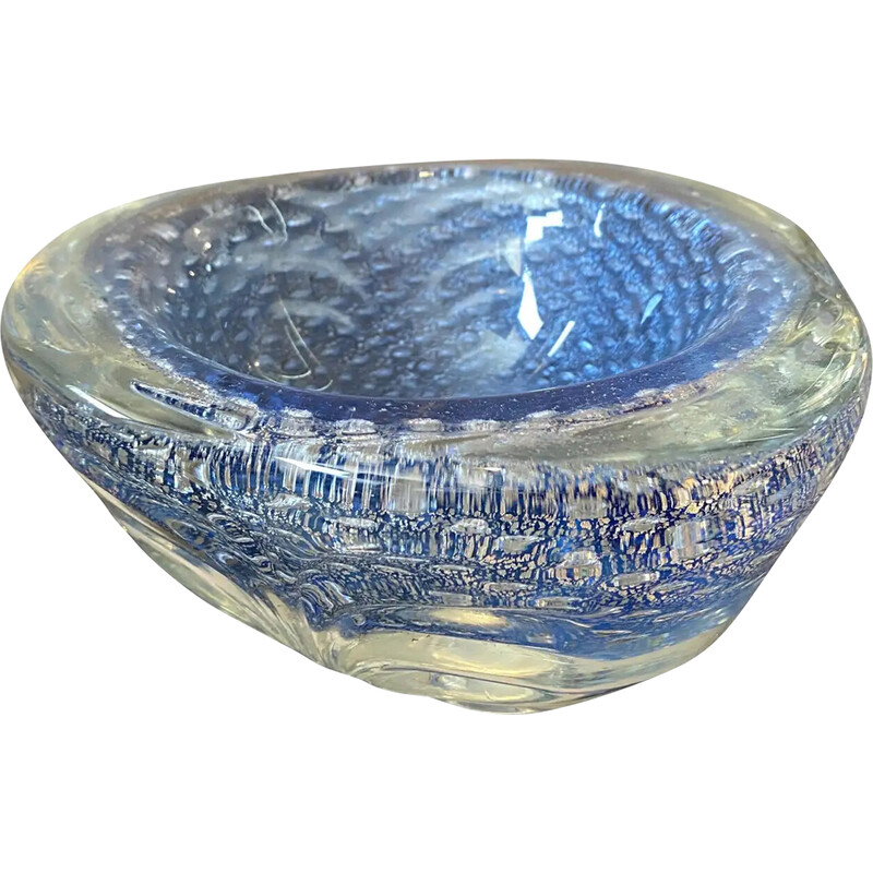 Vintage blue and silver Murano glass bowl, Italy 1980