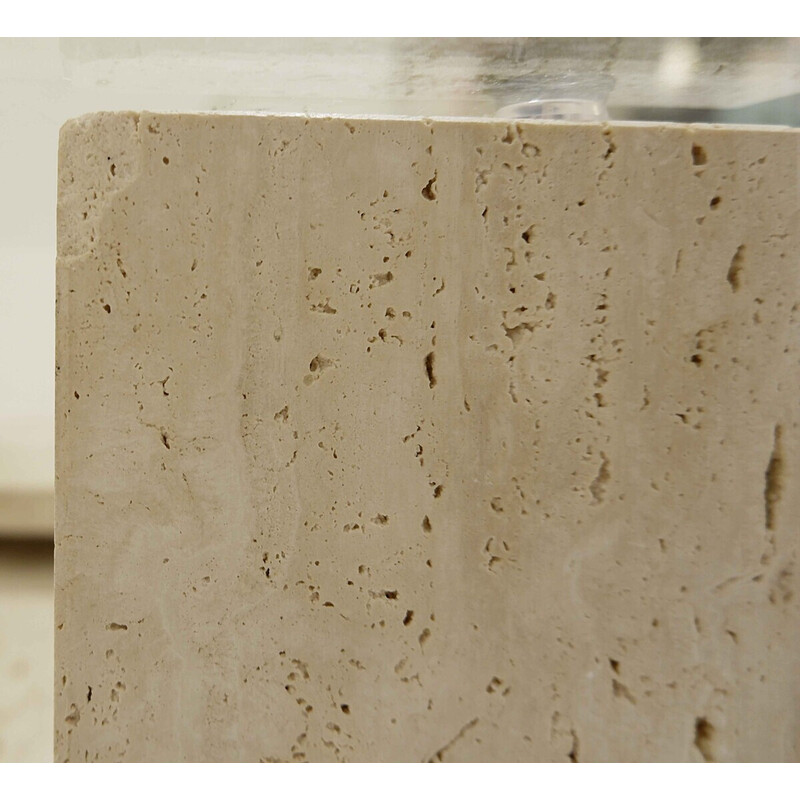 Mid-century glass and travertine coffee table, 1970s