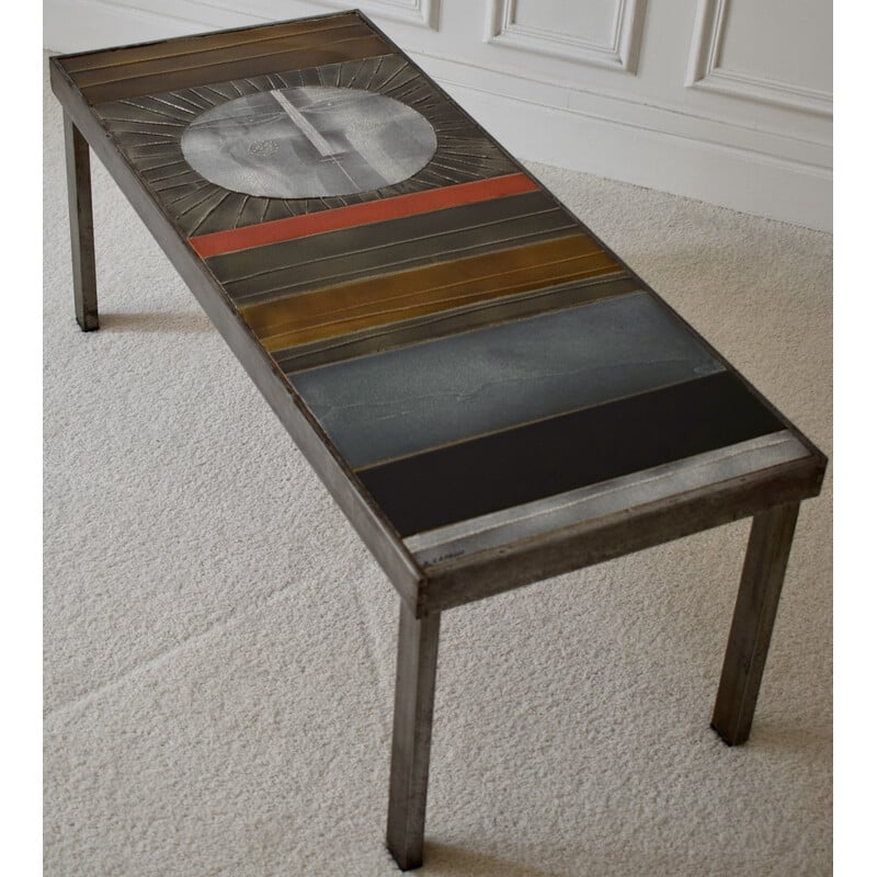 Table basse vintage Soleil de Roger Capron, 1960