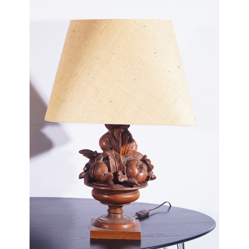Lampe de table coloniale vintage sculptée à la main