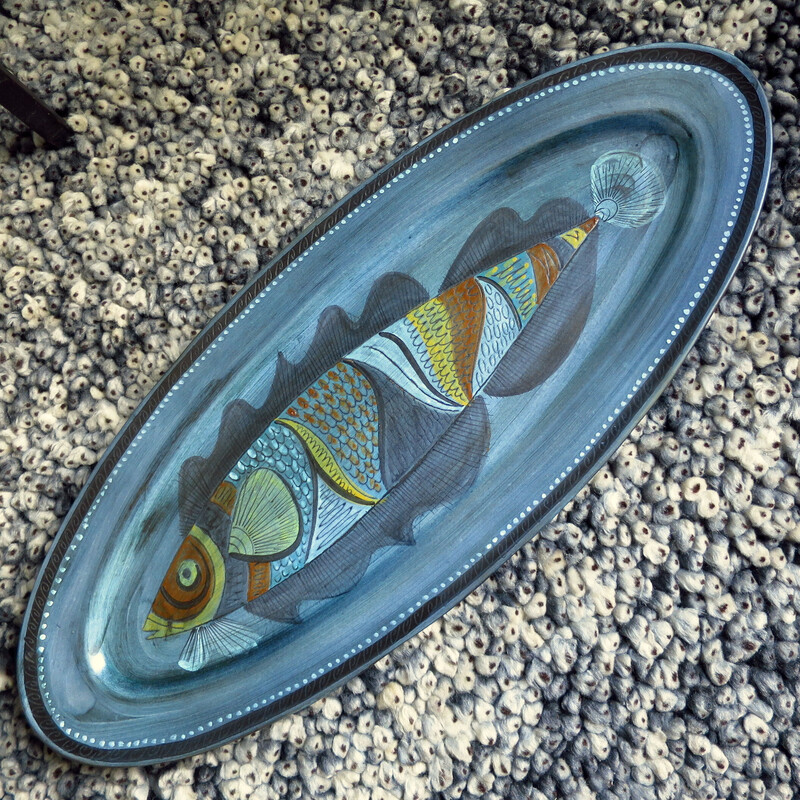 Vintage ceramic fish dish by Jean de Lespinasse, 1950