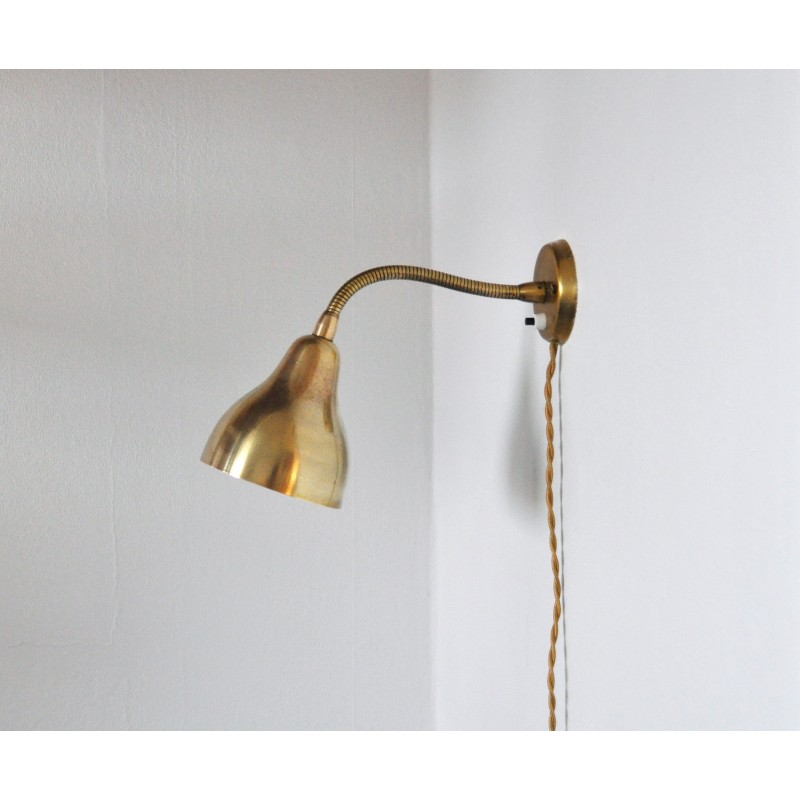 Danish vintage brass wall lamp, 1960s
