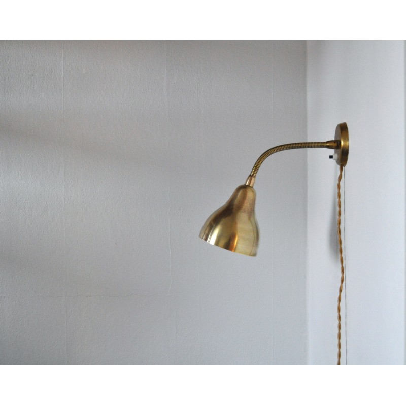 Danish vintage brass wall lamp, 1960s