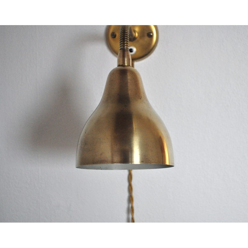 Danish vintage brass wall lamp, 1960s