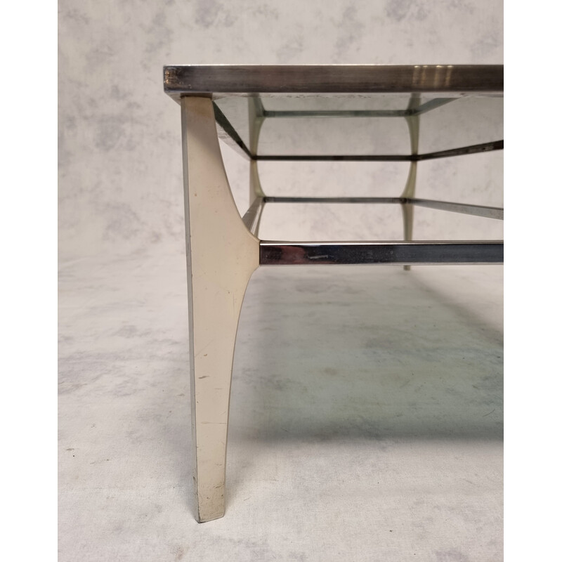 Tavolino italiano vintage in metallo e vetro fumé, 1970