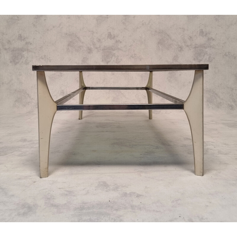 Vintage Italian coffee table in metal and smoked glass, 1970