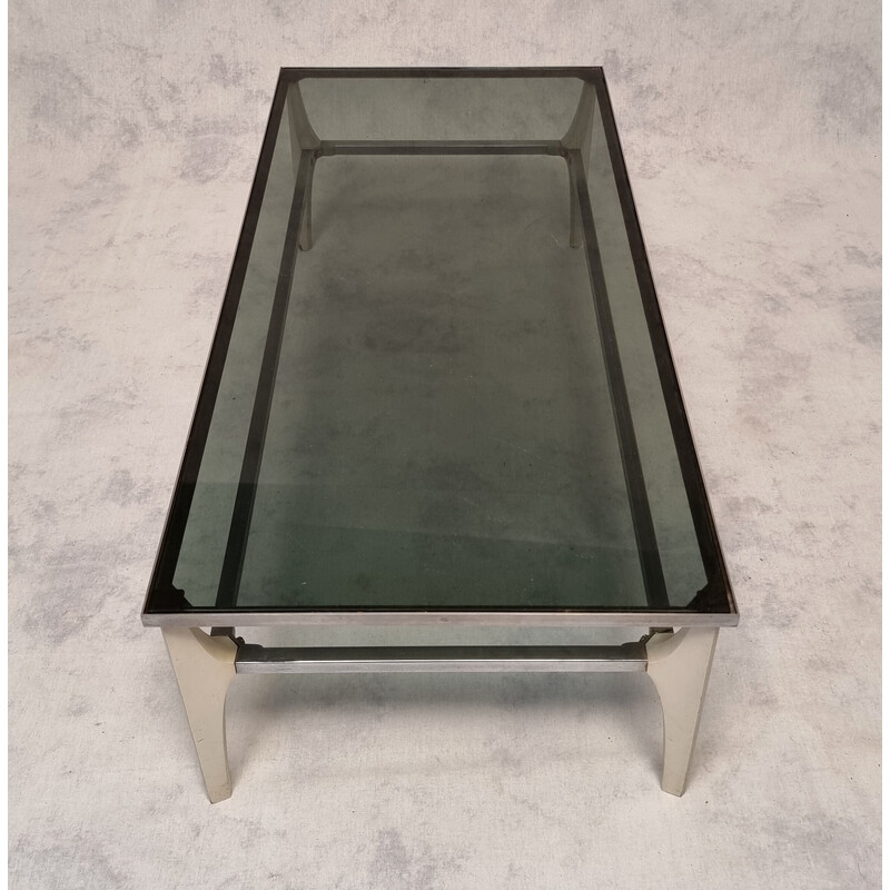 Vintage Italian coffee table in metal and smoked glass, 1970