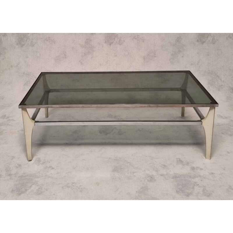 Vintage Italian coffee table in metal and smoked glass, 1970
