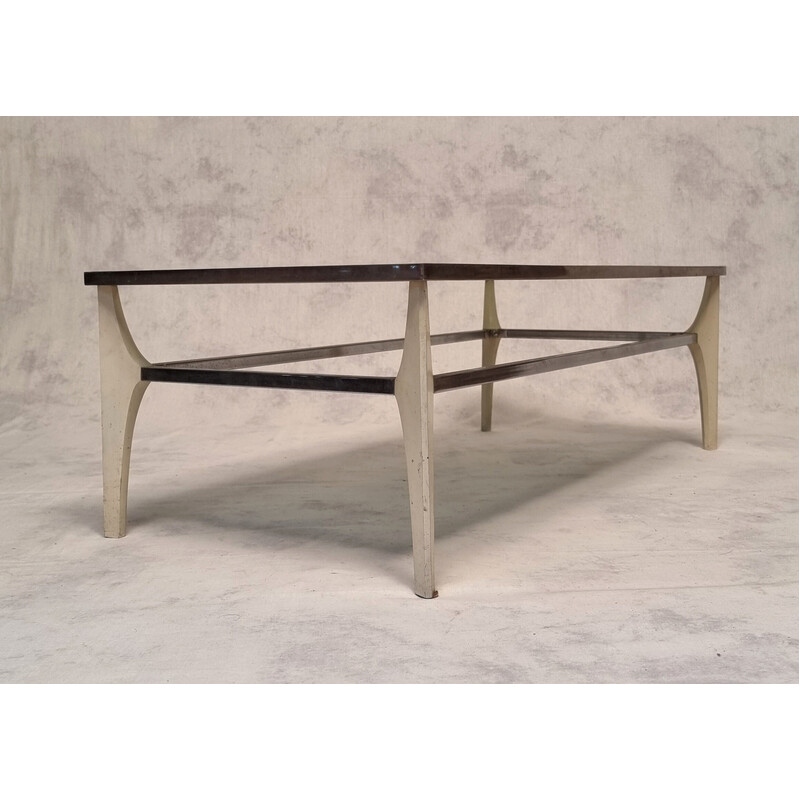 Vintage Italian coffee table in metal and smoked glass, 1970