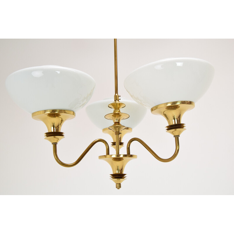 Mid-century glass and brass chandelier, Czechoslovakia 1970s