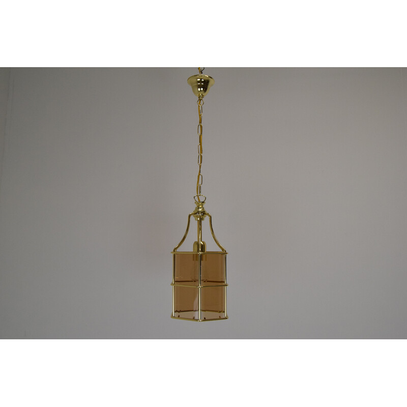 Mid-century smoked glass and brass pendant lamp, Czechoslovakia 1980s